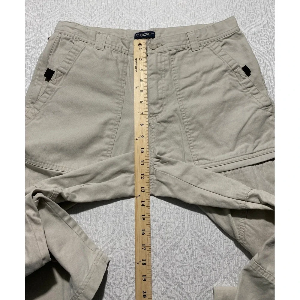 Cherokee Mens Khaki Cargo Pants 34x32 Wide Leg Carpenter Workwear Tan Cotton‎